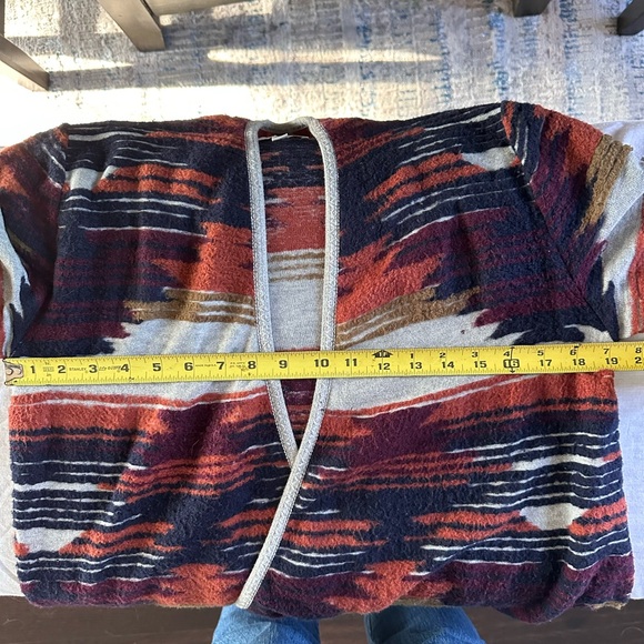 Lucky Brand Southwestern Fringe Open Front Cardigan Medium Aztec Print Boho - Picture 11 of 13